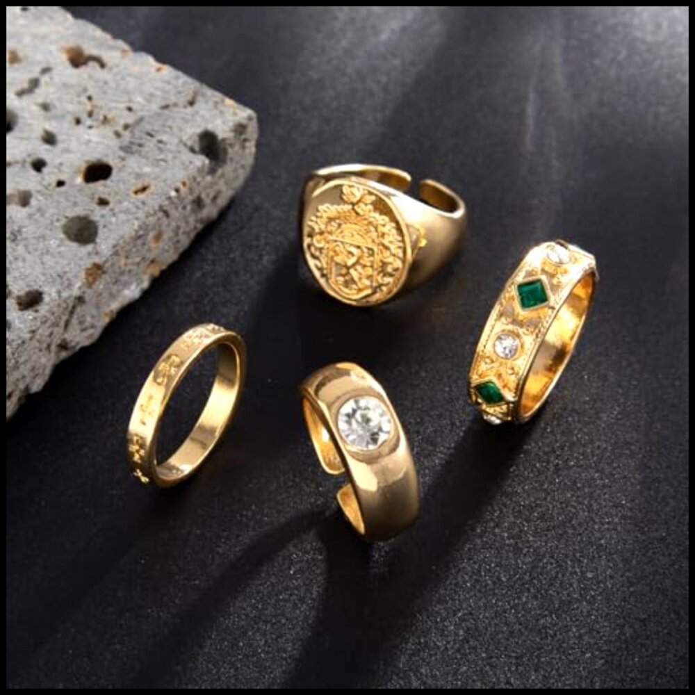 Gold Hammered Geometric Stackable Rings Set, Size… - image 5